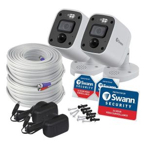 CCTV Cameras: Swann PRO-4KMQB 4K Enforcer Bullet CCTV Camera Flashing Lights Siren Audio DVR 5680 (Twin Pack)