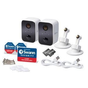 CCTV Cameras: SWANN SWIFI-CORECAM 1080p HD WiFi Rechargeable Security Camera 2 Way Audio 32gb SD (Twin Pack)